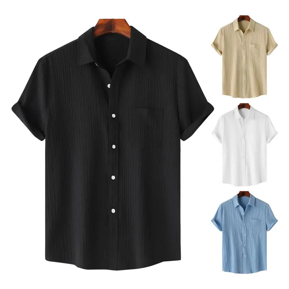 

Рубашка мужская однобортная с отложным воротником, Стильная летняя сорочка, однобортная мягкая с нагрудным карманом, для повседневного ношения