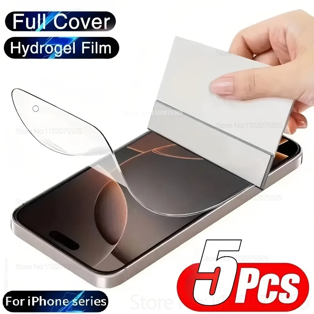 iPhone 17、17Air、17 Pro Max、14 Plus、15、16 Pro Max、12、11、13 Pro Max用5枚入りフルカバーハイドロゲルフィルム HDスクリーンプロテクター (非ガラス製)