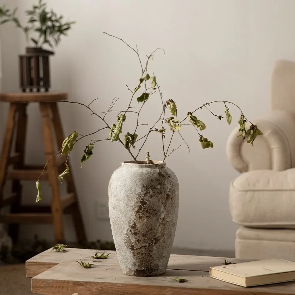 Retro New Chinese Pottery Pot Wabi-sabi Wind Decoration Ornament Flower Arrangement Hydroponic Ceramic Vase 3