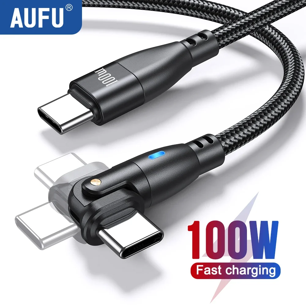 100W USB Type C To USB C Cable 5A PD Fast Charging Charger Wire Cord for MacBook Pro Xiaomi iPad Samsung 180 Rotate USB-C Cable