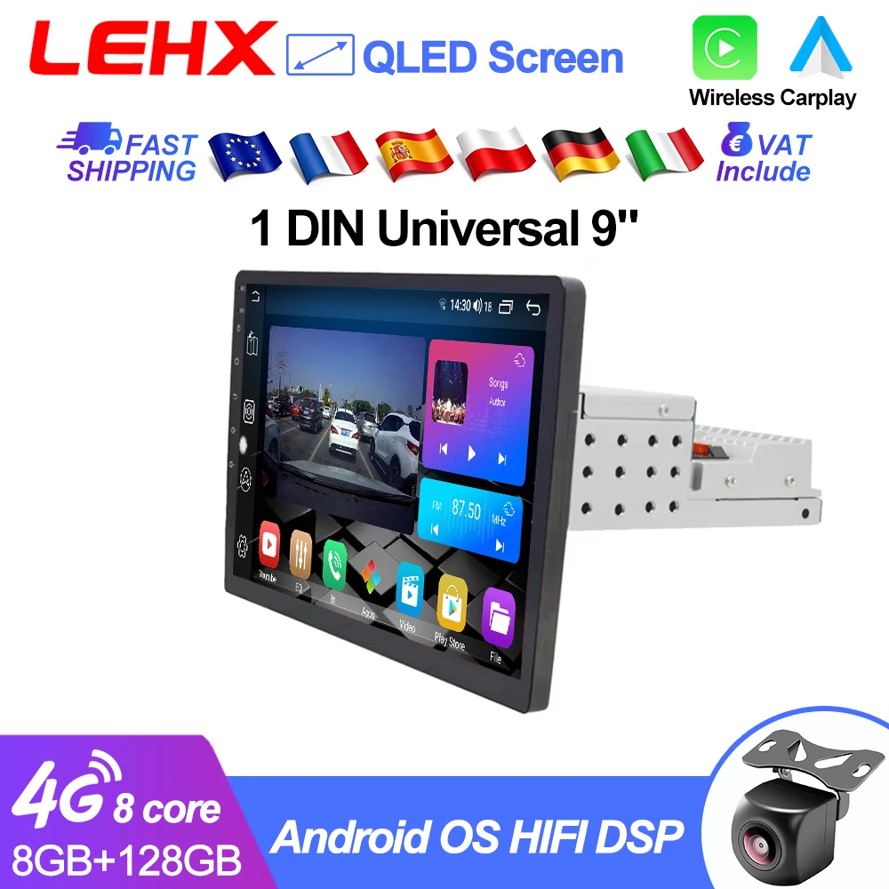 Radio multimedia para coche LEHX Pro 8Core 1 Din 9" con Carplay Android 15 para Volkswagen, Nissan, Hyundai, Kia, Toyota, Autoradio, GPS, 4G 1