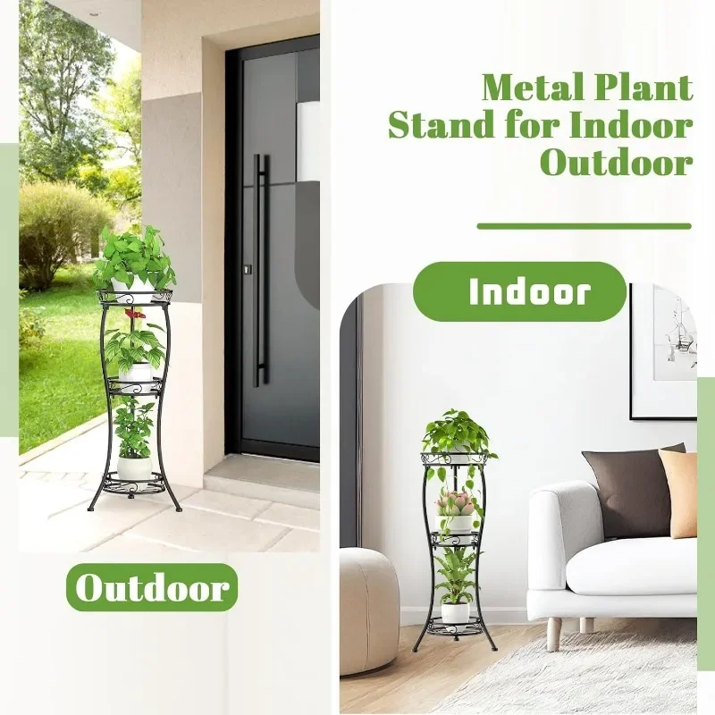 3 Tier Corner Plant Stand Indoor Outdoor, 34 Inch Tall Wrought Iron Plant Stands for Indoor Plants Multiple 6
