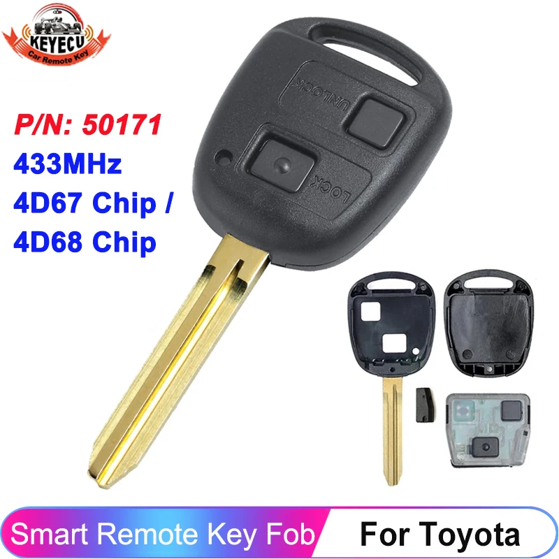 Keyecu Keyless Entry Remote Car Key Fobs 433MHz for Toyota FCC ID:ELVATDD 2+1 Button 