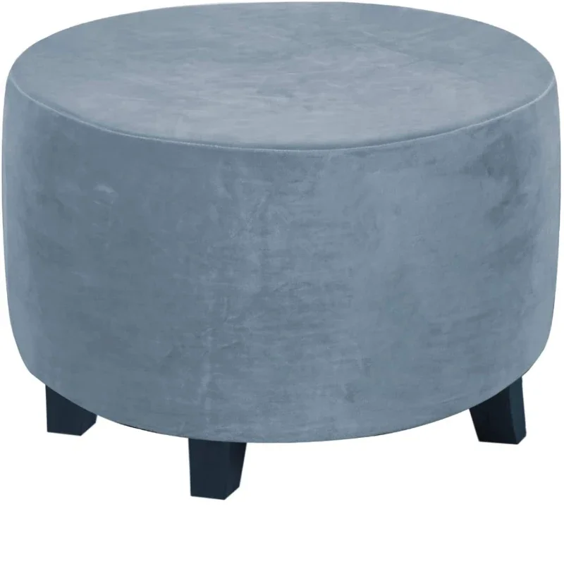 Luxurious Velvet Plush Round Ottoman Slipcover and Protector