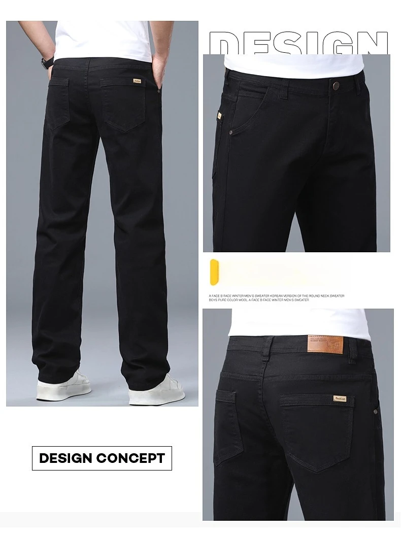 Herren Straight Leg Jeans Slim Fit Stretch Komfort Denim Hosen Koreanische Casual Mode Minimalistische Business Herren Alltagshosen – Detail 9