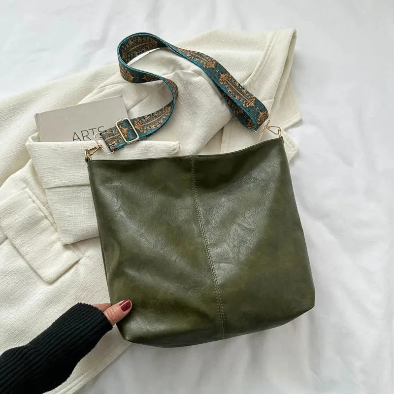 thumbnail image 1 of Bolso de hombro con correa ancha geométrica, bandolera de gran capacidad para mujer, estilo retro de piel sintética, para compras y viajes, 1 of 5