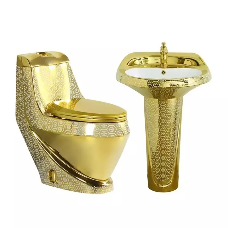 

Wholesale luxury style bathroom sanitary wares water closet golden plated one piece ceramic toilet bowl gold wc toilet set