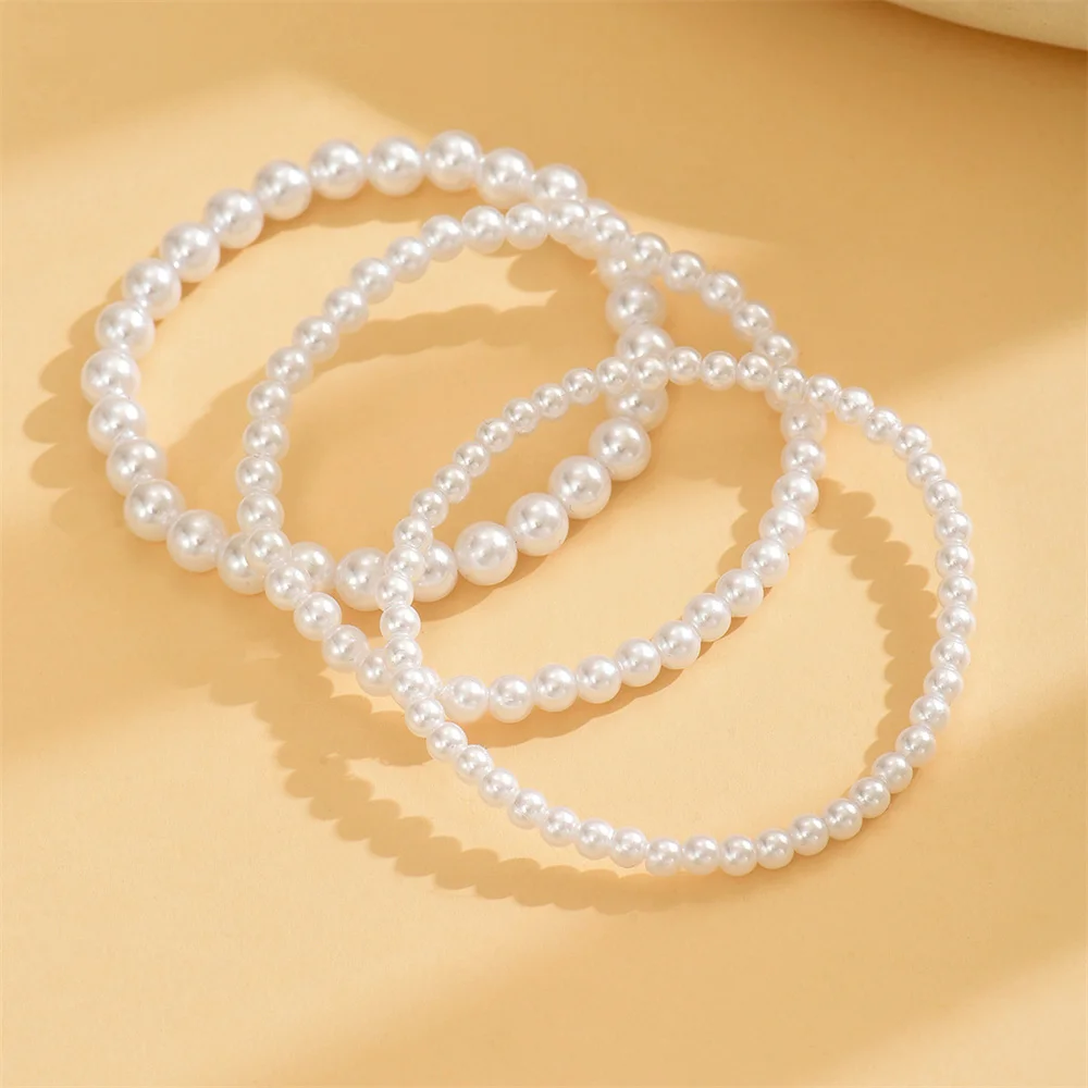 3pcs/Set Simulated Pearl White Beads Anklets For Women Versatile Foot Chain Ankle Bracelet Boho Beach Jewelry Summer Accessories