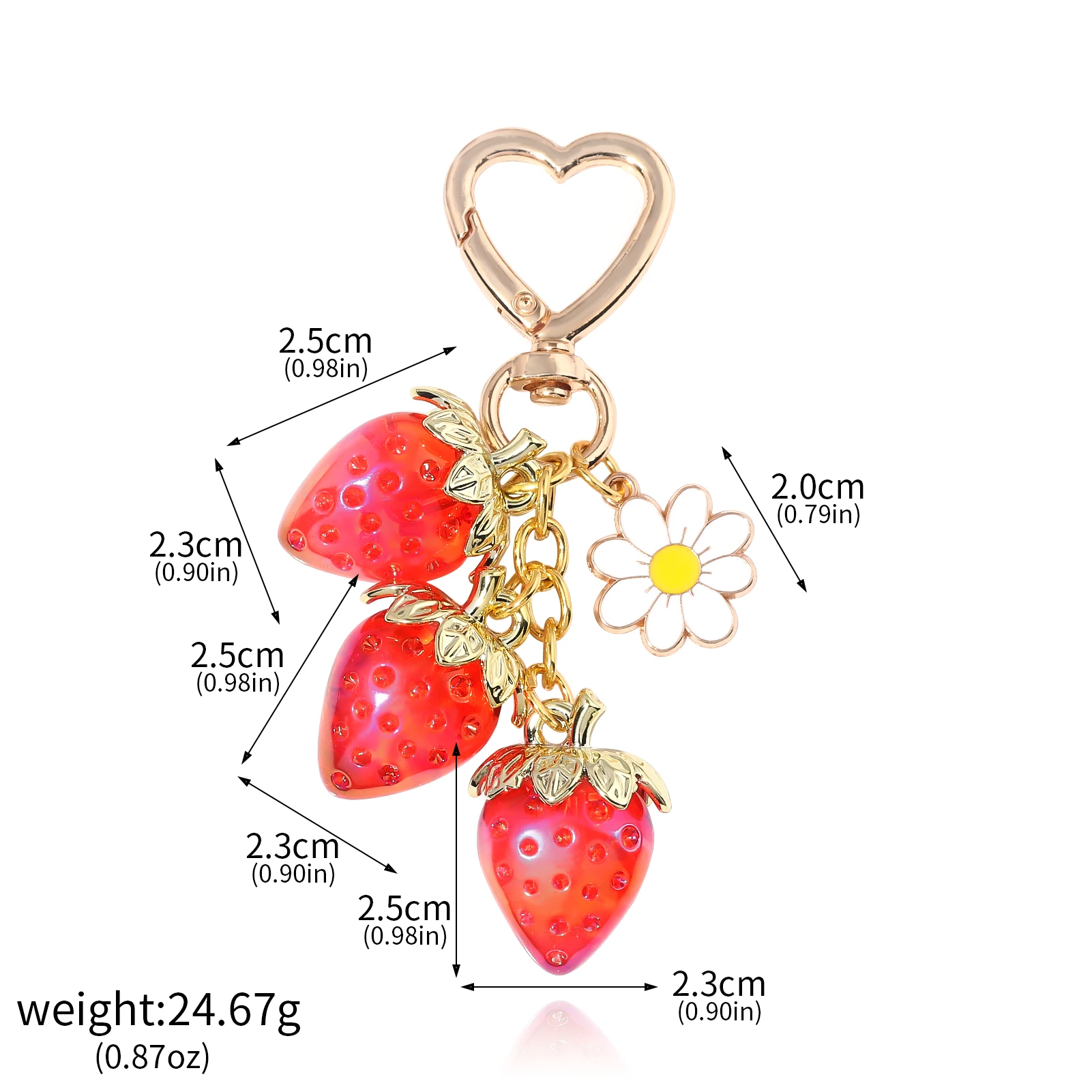 Cute Cherry & Strawberry Keychain & Purse Extender - Kawaii Y2K Bag Charm, Alloy & Resin, 3.6" Keychain, 5.5" Chain