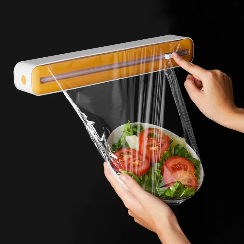 New Food Film Dispenser Magnetic Wrap Dispenser With Cutter Storage Box Aluminum Foil Stretch Film Cutter Kitchen Accessories ﻿