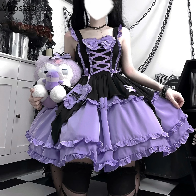 Japanese Gothic Lolita Jsk Dress Japanese Women Harajuku Y2k Halloween Little Witch Cosplay Ruffles Bow Princess Party Dresses lolita dress lolita suspender dress lolita cosplay costumes suspender dress lolita skirt lolita blouses gothic gowns