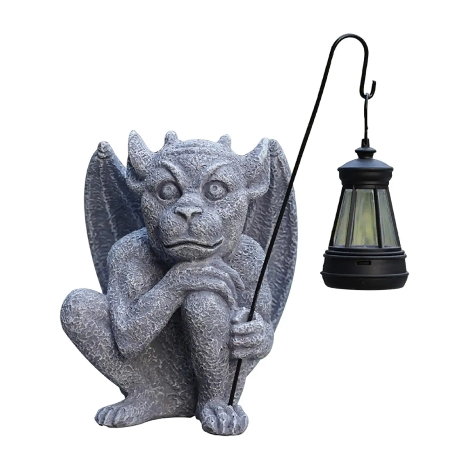 Garden Guardian Statue with Solar Light Waterproof Gothic Lamp Lantern Decorative Lighting for Flower Bed Lawn Yard Patio Porch