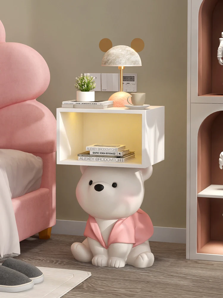 Cartoon Bear Statue Nightstand Children's Room Bedside Storage Cabinet Creative Bedroom Furniture Bedside Table Home Accessories