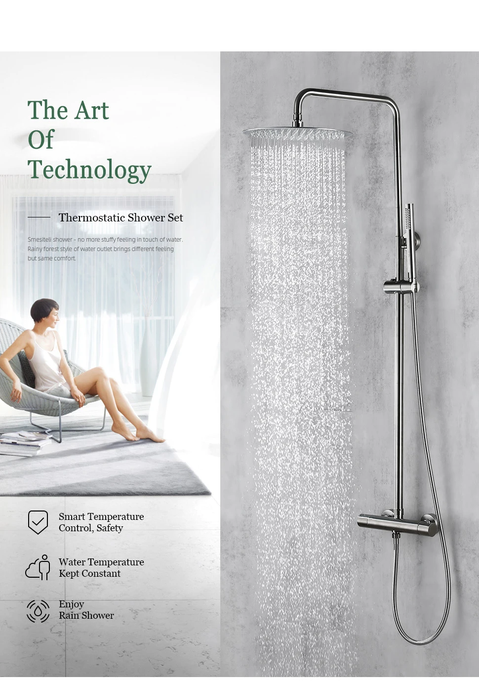 S3334fc5b947b4a97bc8a6df6d9eefa7bK Brushed Nickel Thermostatic Shower Faucets Sets Wall Mount Brass Bathroom Mixer Rain shower Faucet Rainfall Shower Thermostatic Systems Mallzona