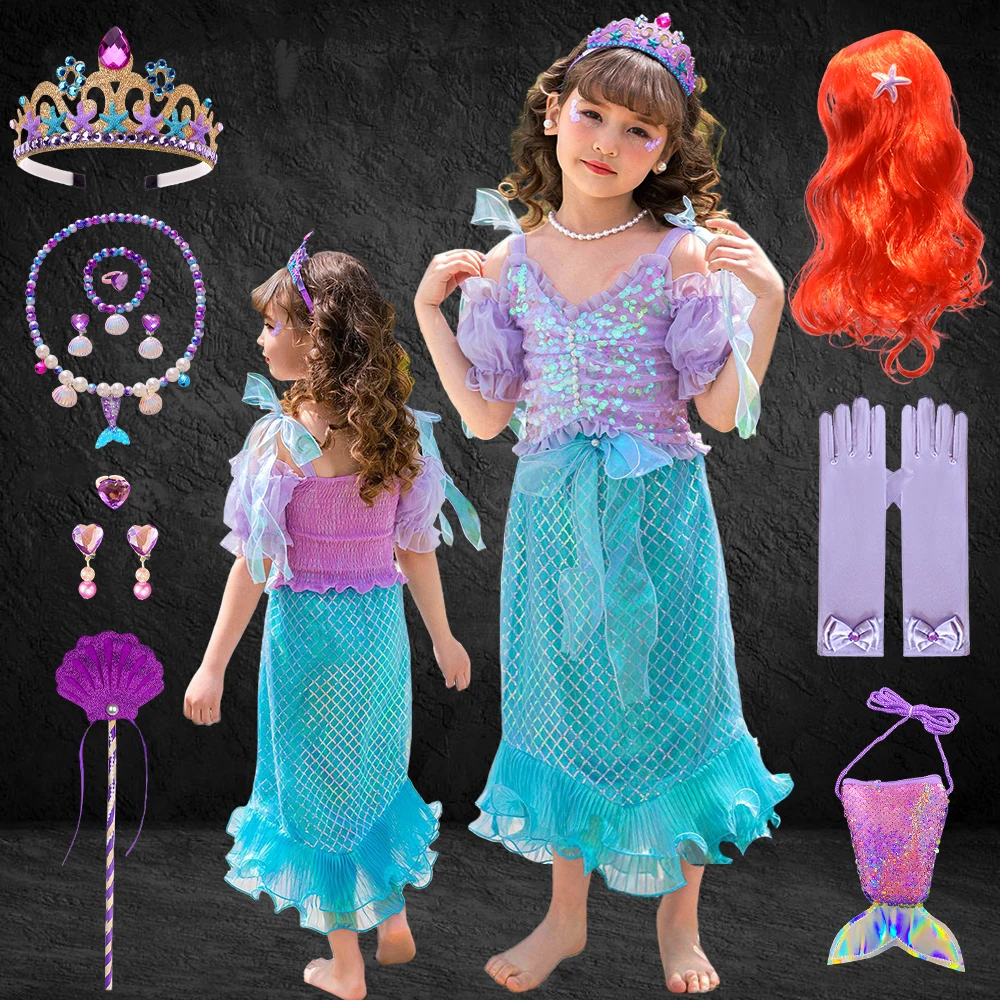 

New Movies The Little Mermaid Children Princess Ariel Cosplay Costume Korean Style Girls Birthday Party Purple Fancy Fairy Dress