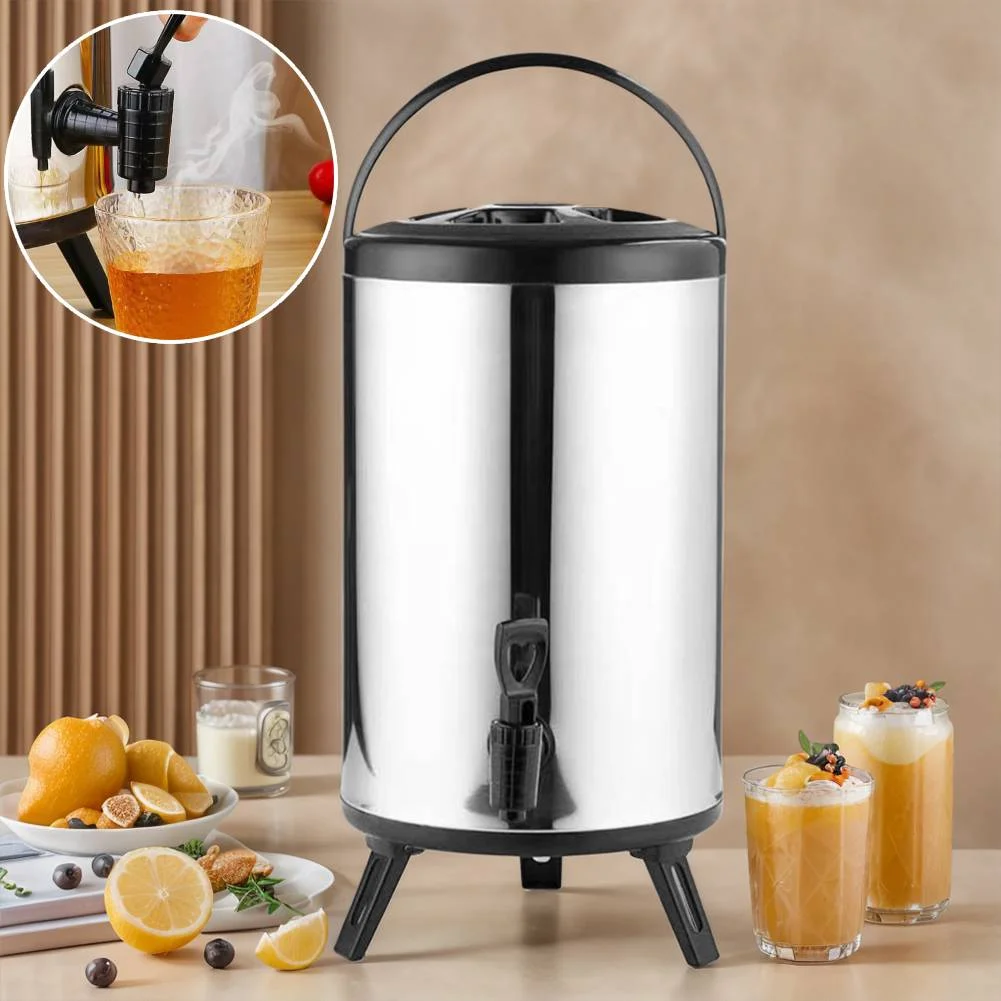 Stainless Steel Insulated Beverage Dispenser 6L/8L w/ Faucet Milk Tea Buckets Ideal for Water Milk Tea Coffee