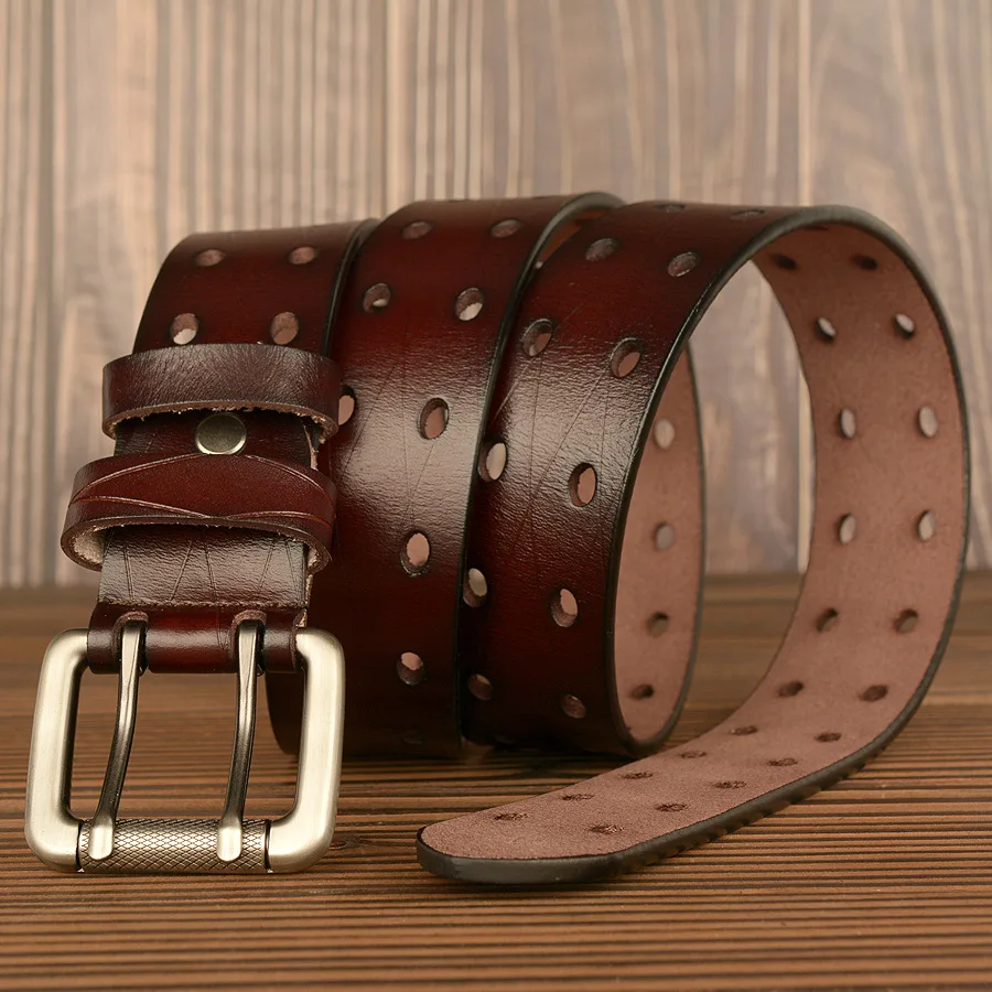 

Men's New Double Pin Buckle Belt Cowhide Personality Male Belt For Men Casual Jeans Design