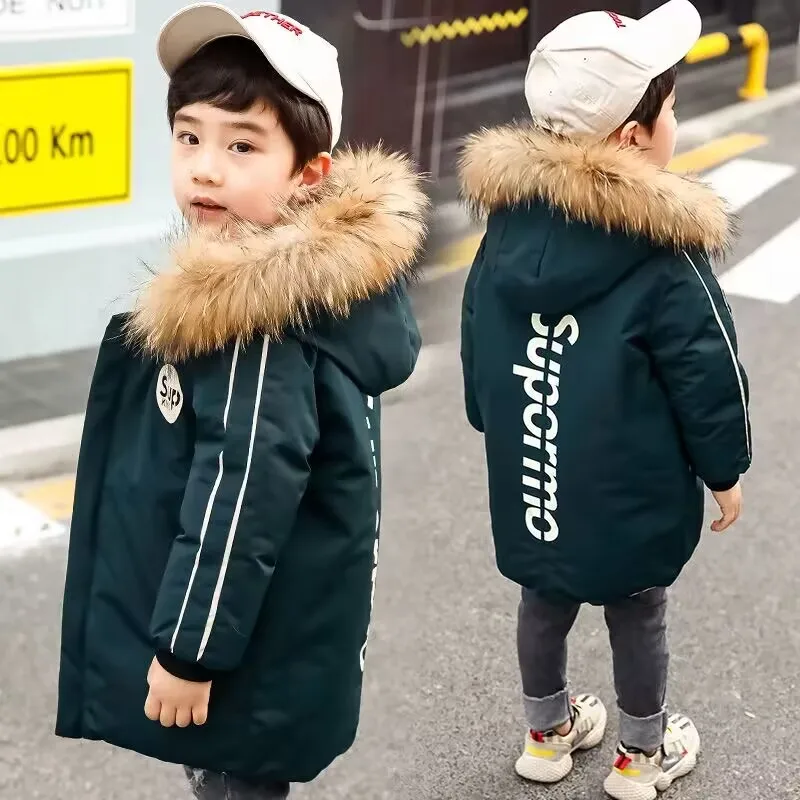 

Children Winter Down Jacket Boy toddler girl clothes Thick Warm Hooded faux fur Coat Kids Parka spring Teen clothing Outerwear