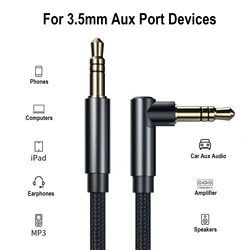 Premium 90° Right Angle HiFi Stereo Audio Cable, 3.5mm Male to Male Connector for 1.5m (Black)