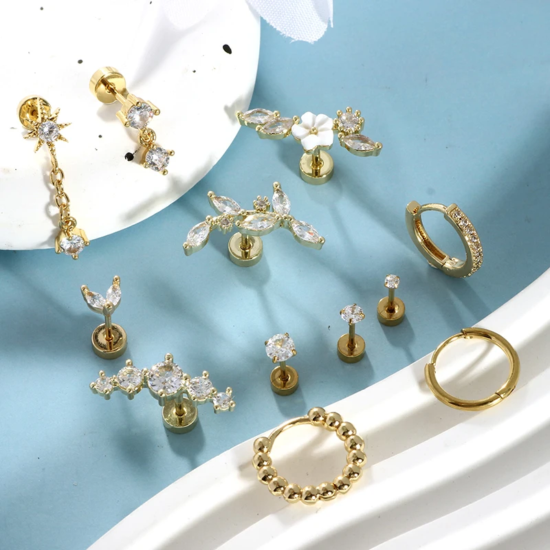 Flat Back Earrings for Women Hypoallergenic Steel Stud Hoop Earrings for Sensitive Ears Stainless Steel Flatback Earing set