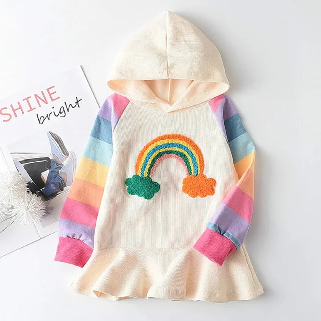Autumn Long Sleeve Rainbow Striped Princess Dress