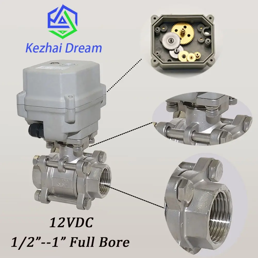 

1/2"-1" 2 Way DC12V Electric Ball Valve,DN15-DN25 three-piec Stainless steel Motorized Ball Valve,With Manual Function