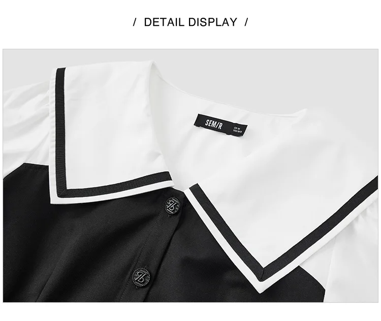 Dress Lapel College Style Short Skirt Playful Sweet Autumn Easy-to-Care Patchwork Little Black Dress