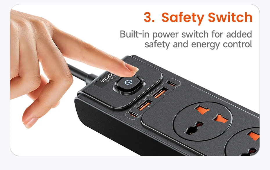 PD20W GaN Versatile Power Strip 2500W Max Universal 3AC Outlet S333592a45a1146329c710f427e1c2715z