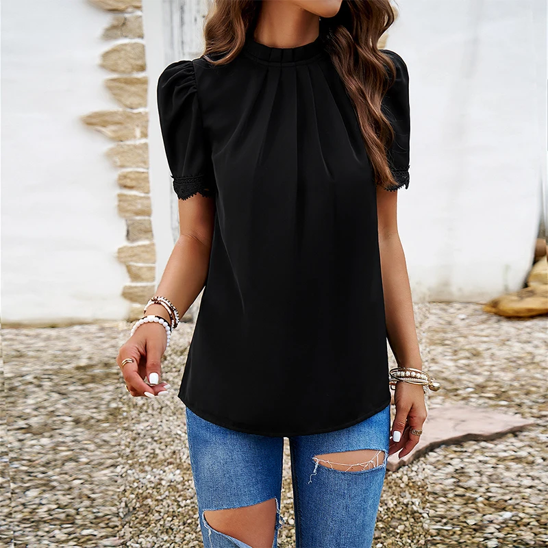 

2024 Brand New Women's Short Sleeve White T-shirt Women's V-neck Loose Korean Version Of Black Blouse Casual Ins T-shirt DY038