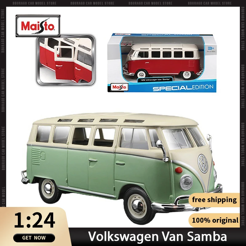 

1:24 Maisto Volkswagen Van Samba Bus Alloy Luxury Vehicle Diecast Model Car Edition Travel Taxi Toys Collection Ornaments Gift