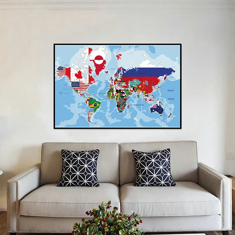 45*30cm The World Map Decorative Hanging Picture Canvas Painting Wall Art Poster and Prints Teaching Supplies Living Room Decor