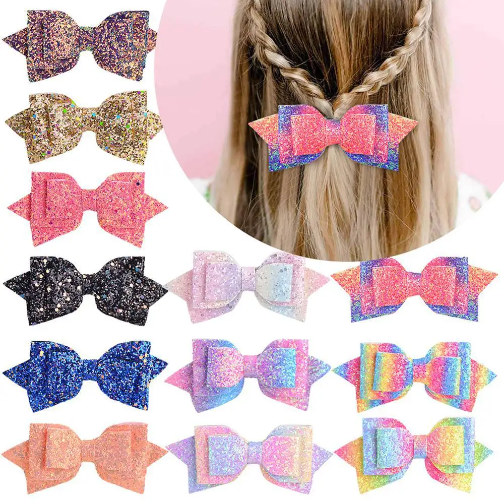 

120Pcs/Lot Shiny Gradient Sequin Cloth Dovetail Hair Clips Glitter Bowknot Bang Hairpins Styling Tools Accessories HA1529