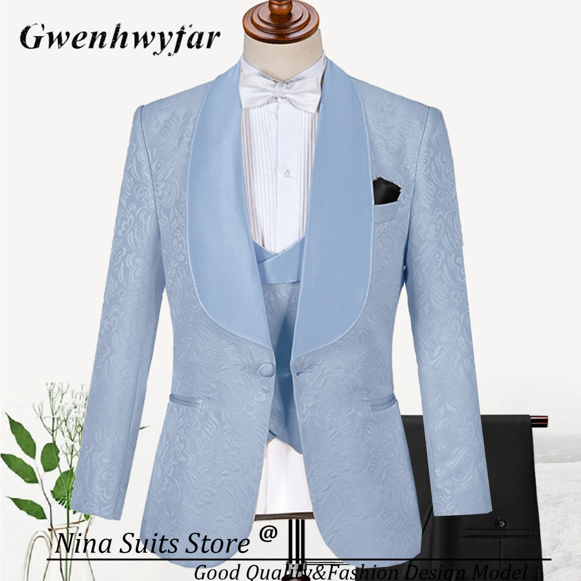 Gwenhwyfar Champagne Paisley Tuxedo Made Men's 3 Pieces Suits Include Jacket Pants Vest Wedding Groom Luxury Costume