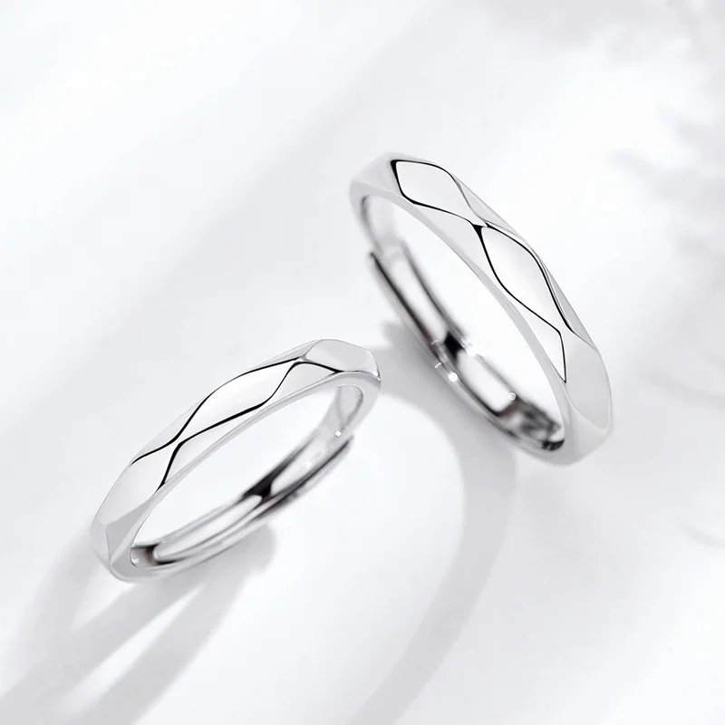 Sleek Geometric Black and White Adjustable Couple Rings