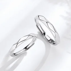 Sleek Geometric Black and White Adjustable Couple Rings - Open (C)