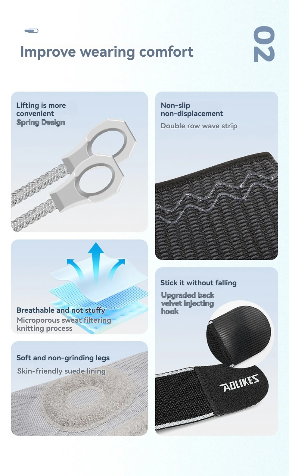 AOLIKES 1PC Compression Crossfit Elastic Sport Knee Sleeve with Long Straps Knee Brace with Silicone Gel for Basketabll Cycling