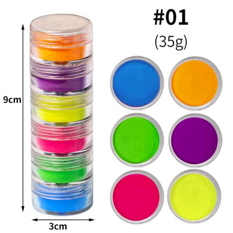6Color/Set Neon Pigment Powder Fluorescent Nail Glitter Powder Chrome Pearlescent Epoxy Resin Eyeshadow Cosmetic Pigment nail powder,nail glitter,nail pigment,nail decoration,nail decorations,nail powder set,fluorescent pigment