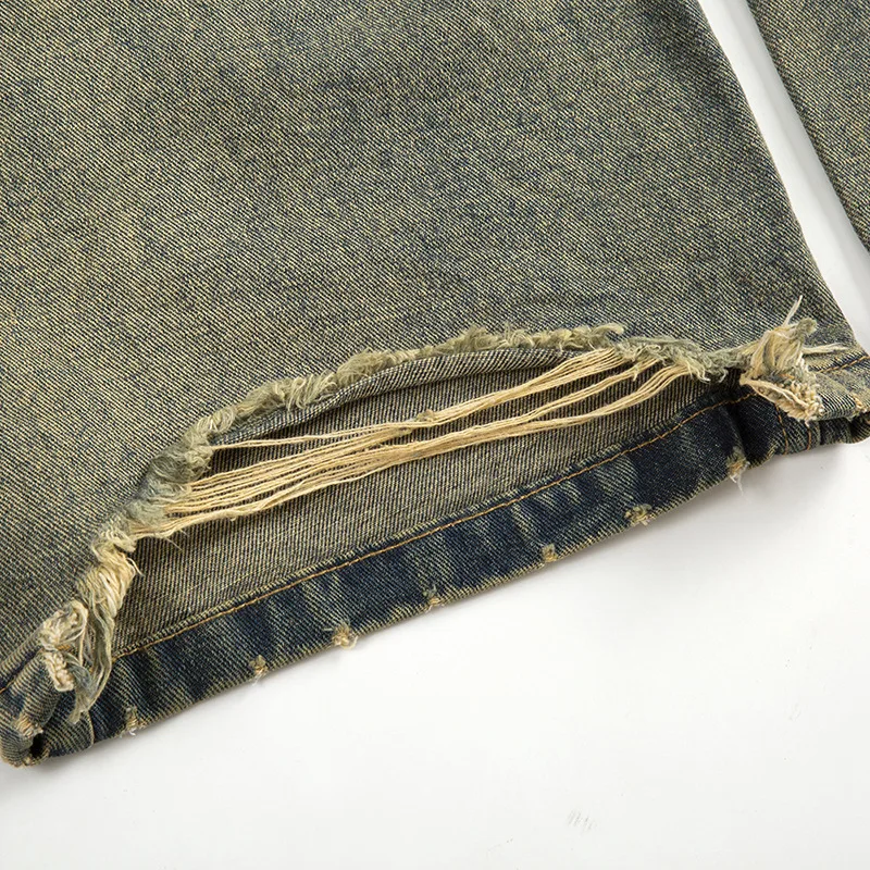 Retro Loose Wide Leg Denim Pants Men Washed Distressed Straight-leg Pants Streetwear Jeans Mens 5
