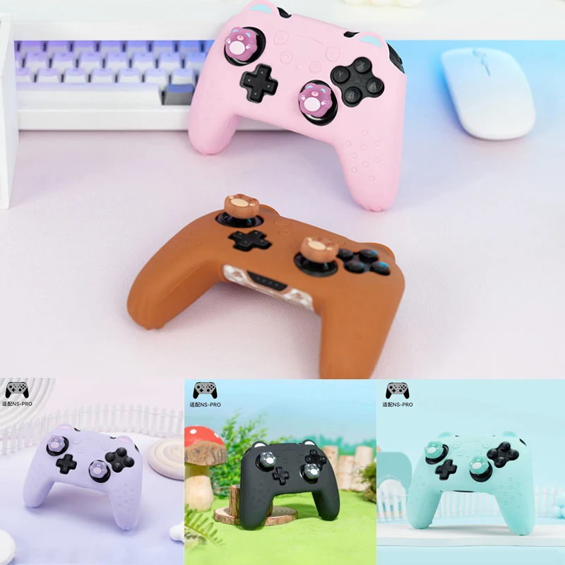 Cute Bear Paw Silicone Soft Shell Gamepad Sticker Skin Per Nintendo Switch Pro Game Controller Case Thumb Stick Grip Cap Cover