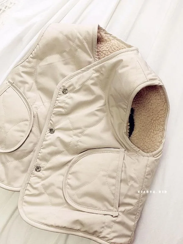 Boys Girls' Velvet Warm Vest Spring Autumn Children's Plush Two sided Wear Baby Cardigan Outer Comfortable