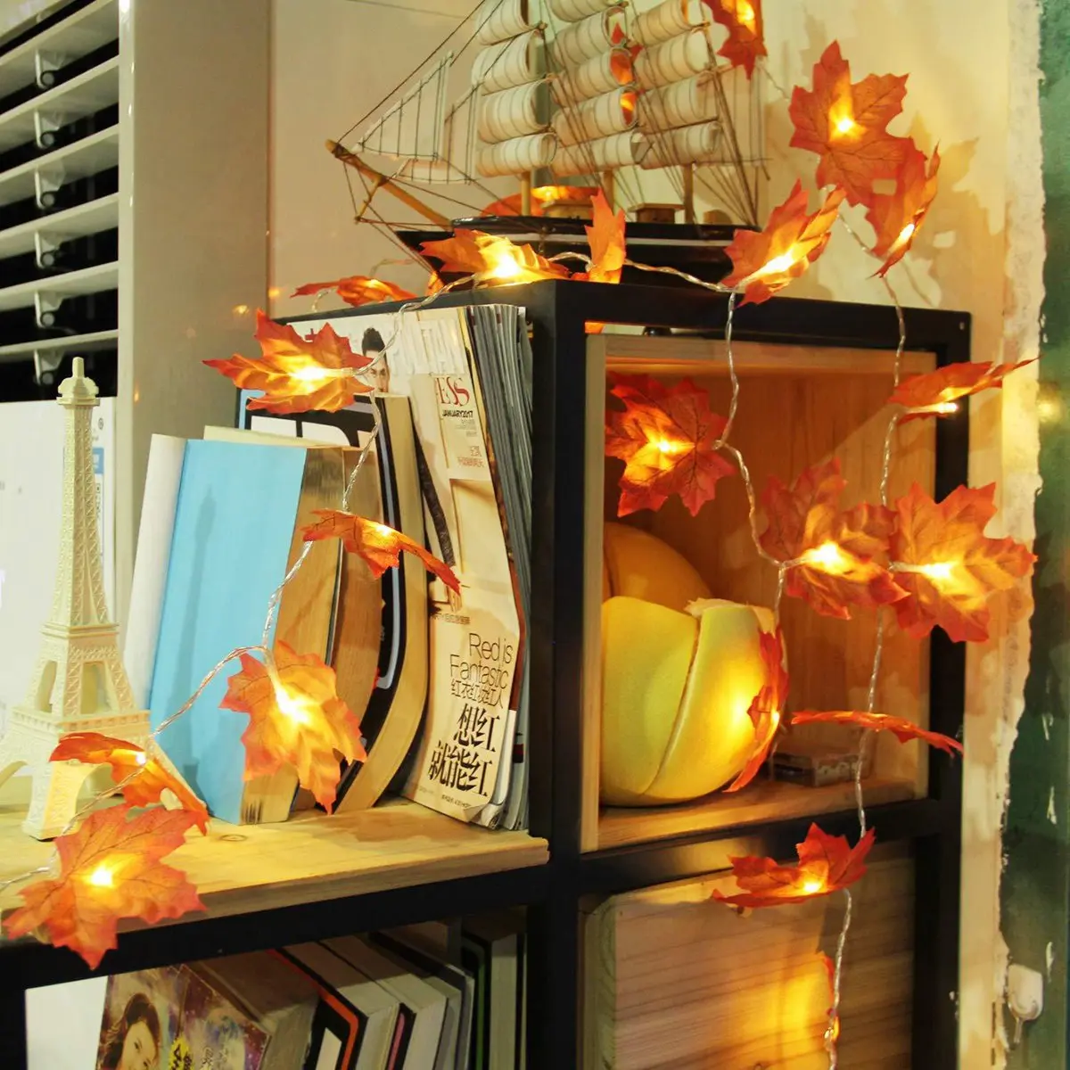 Maple Leaf LED string light close-up