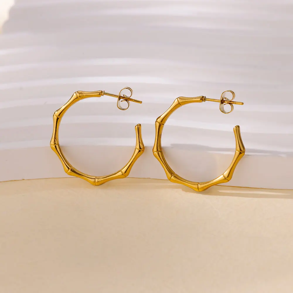 Stainless Steel Bamboo Hoop Earrings for Women
