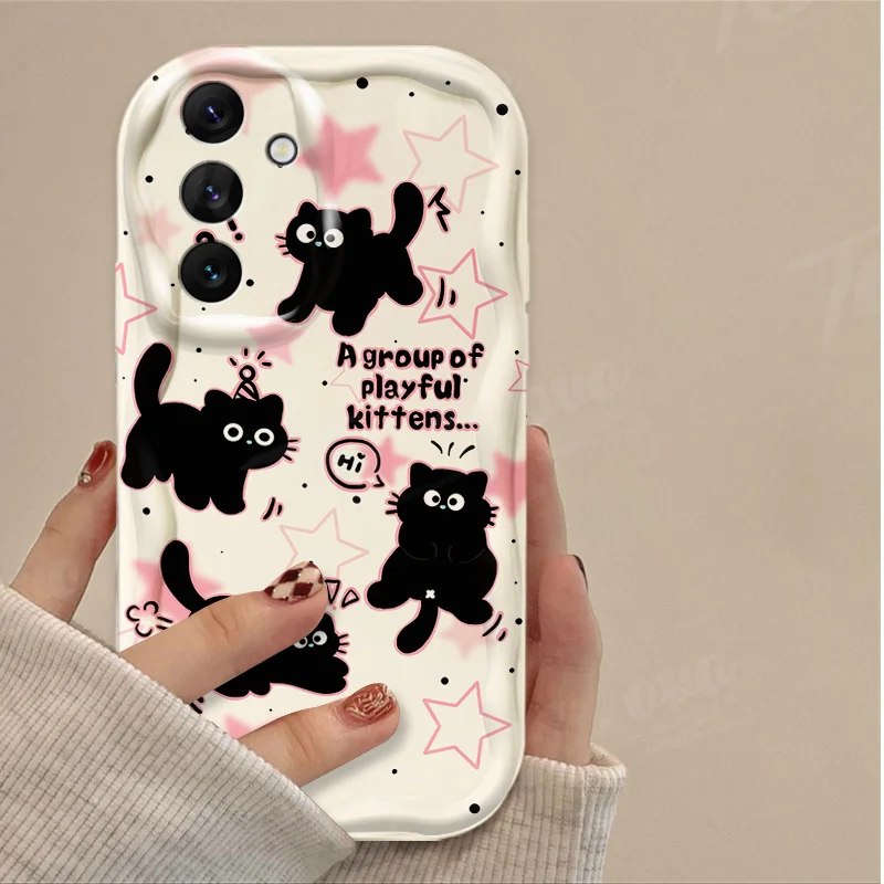 Black Star Cat 3D Wave Soft Silicone Phone Case Cover