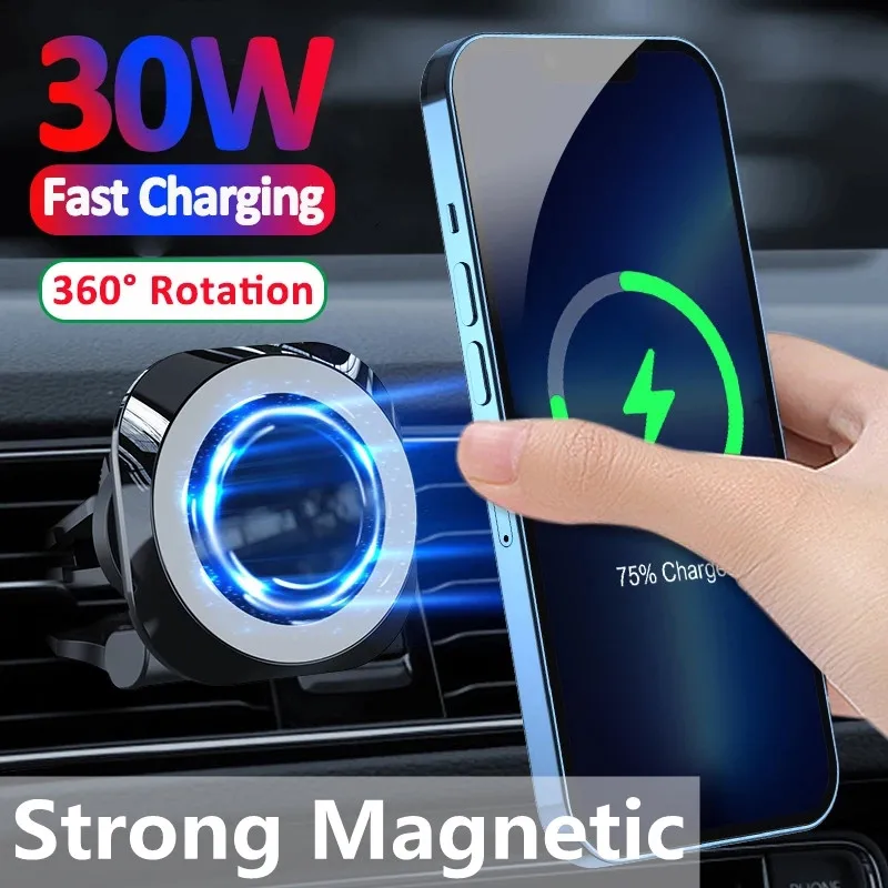 30W Magnetic Car Wireless Charger Air Vent Phone Holder Stand For Macsafe iPhone 13 12 Mini Max Pro Qi Fast Car Charging Station magsafe charger amazon