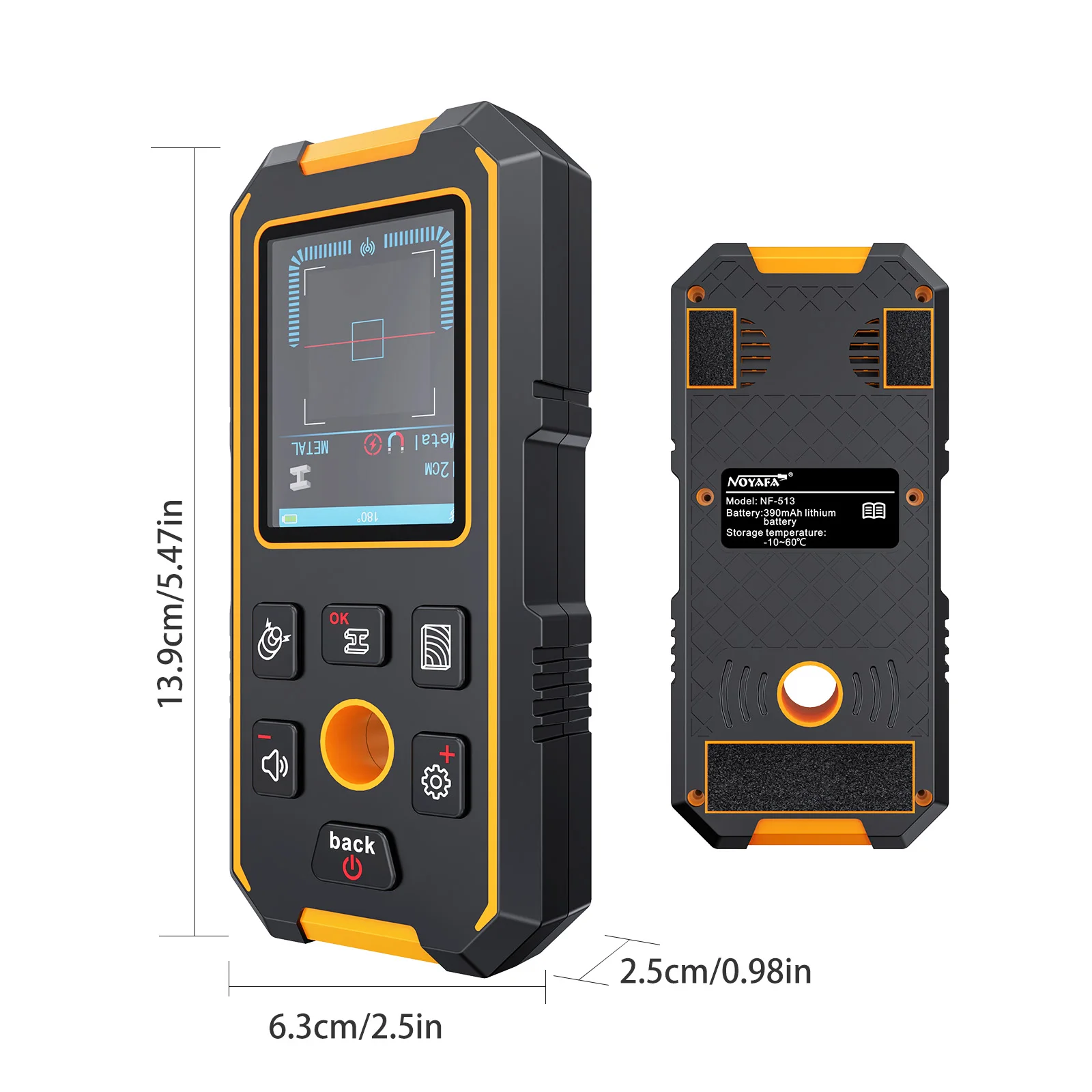 NOYAFA Wall Scanner NF-513 Metal Detector Stud Finder LCD Display Wall Detector Metal AC Live Wires with Positioning Hole 6