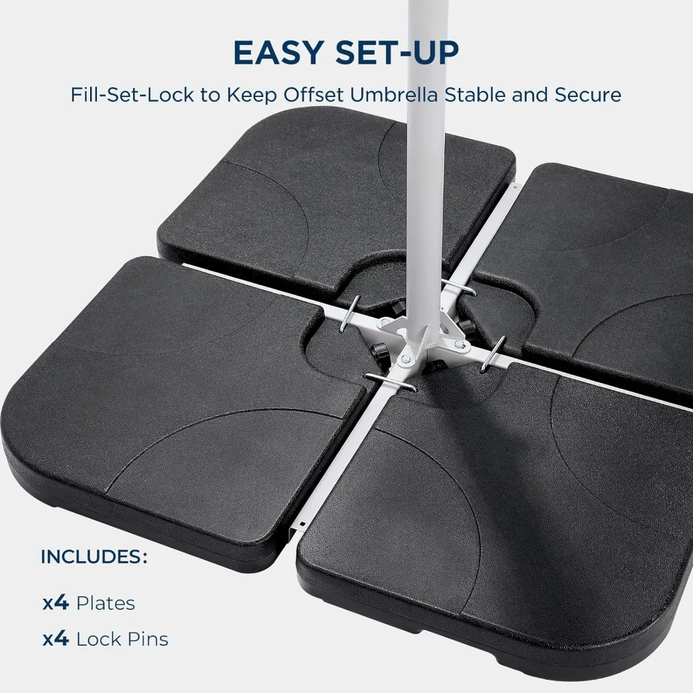 Patio Umbrella Stand Base - 4-Piece 265lbs Outdoor Offset Cantilever Umbrella Heavy Duty Weights Square Base Water 6