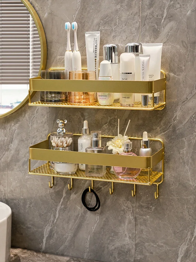 Gold Storage Rack ชั้นวางของในห้องน้ําติดผนังขาตั้งกล้องแชมพูและเจลอาบน้ําชั้นเก็บอุปกรณ์ห้องน้ํา 1