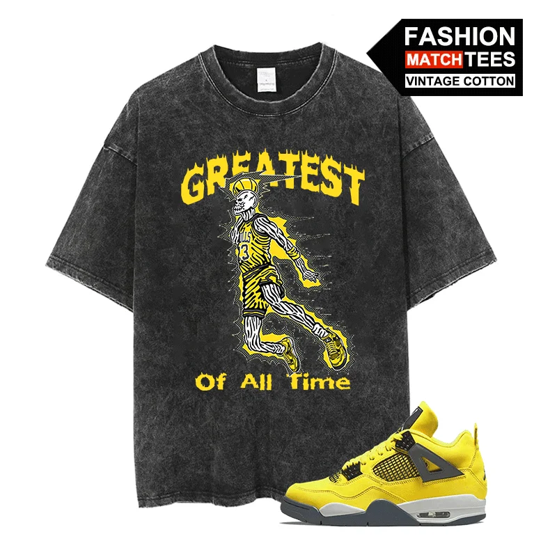 Lightning 4S Sneaker Fashion Match Tees La Migliore Di Tutti I Tempi '23 '-Classic Dunk Print T-Shirt Cotton Oversize Black Streetwear