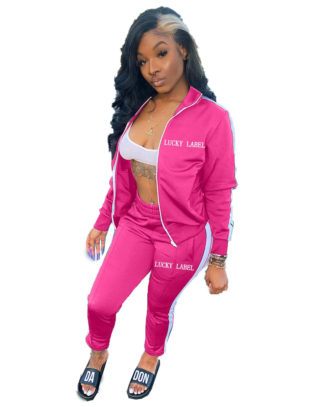 2024 European and American Women's Fashion Letter Embroidered Zipper Sports Two-piece Set 2