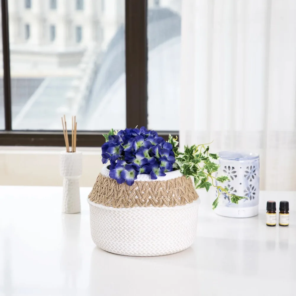 

9.25" x 6.57" x 9.25" Ceramic and Jute Décor Planter, White